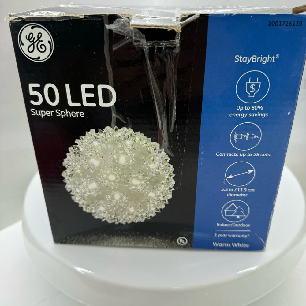 GE 5.5” Hanging Super Sphere Light Display with Twinkling Warm White LED Lights